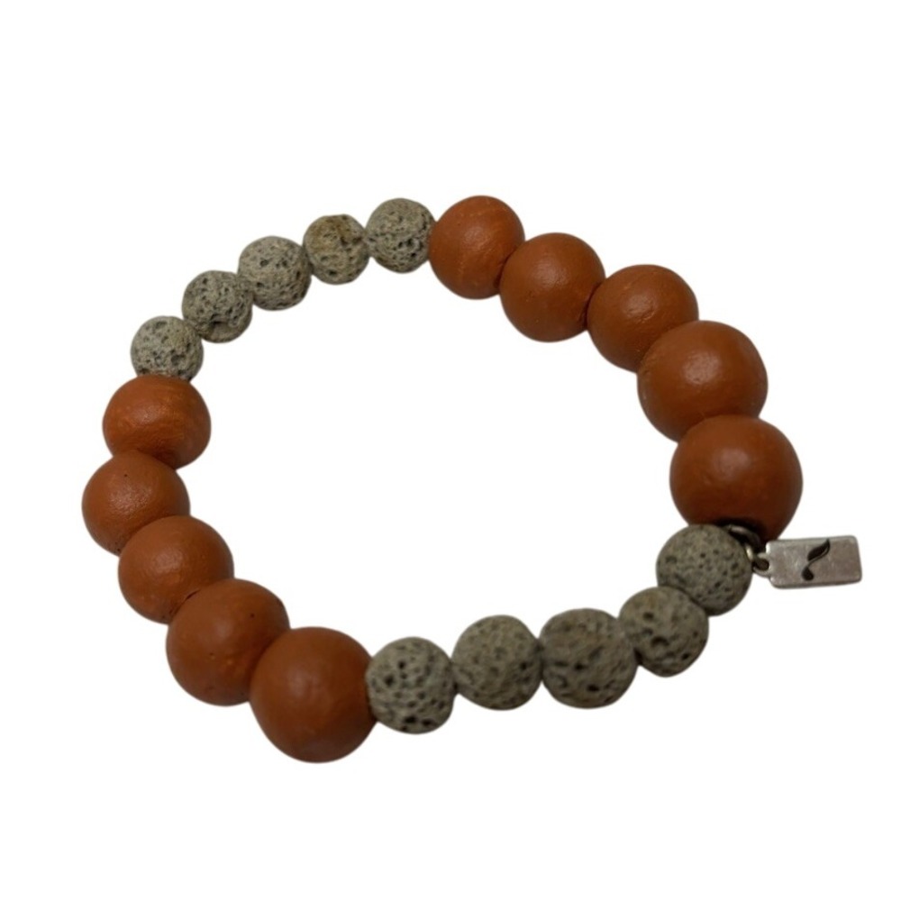 Women's Natural Stone Beaded‎ Stretch Bracelet Terracotta Gray Lava Stone